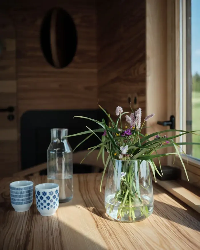 Facade detail of the glamping tiny house at Na Malém Háji
