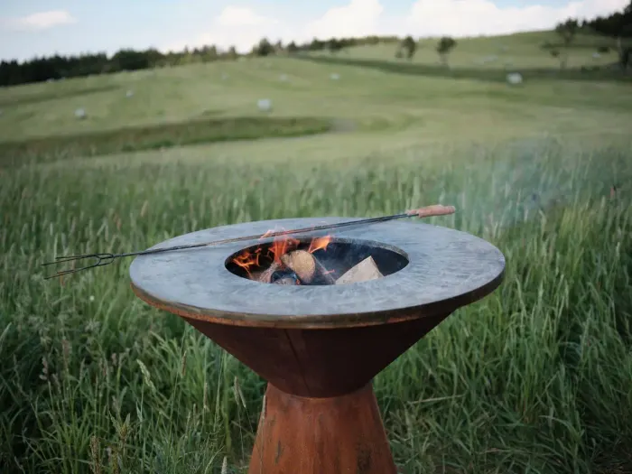 View from the terrace of the glamping retreat across the Ore Mountains