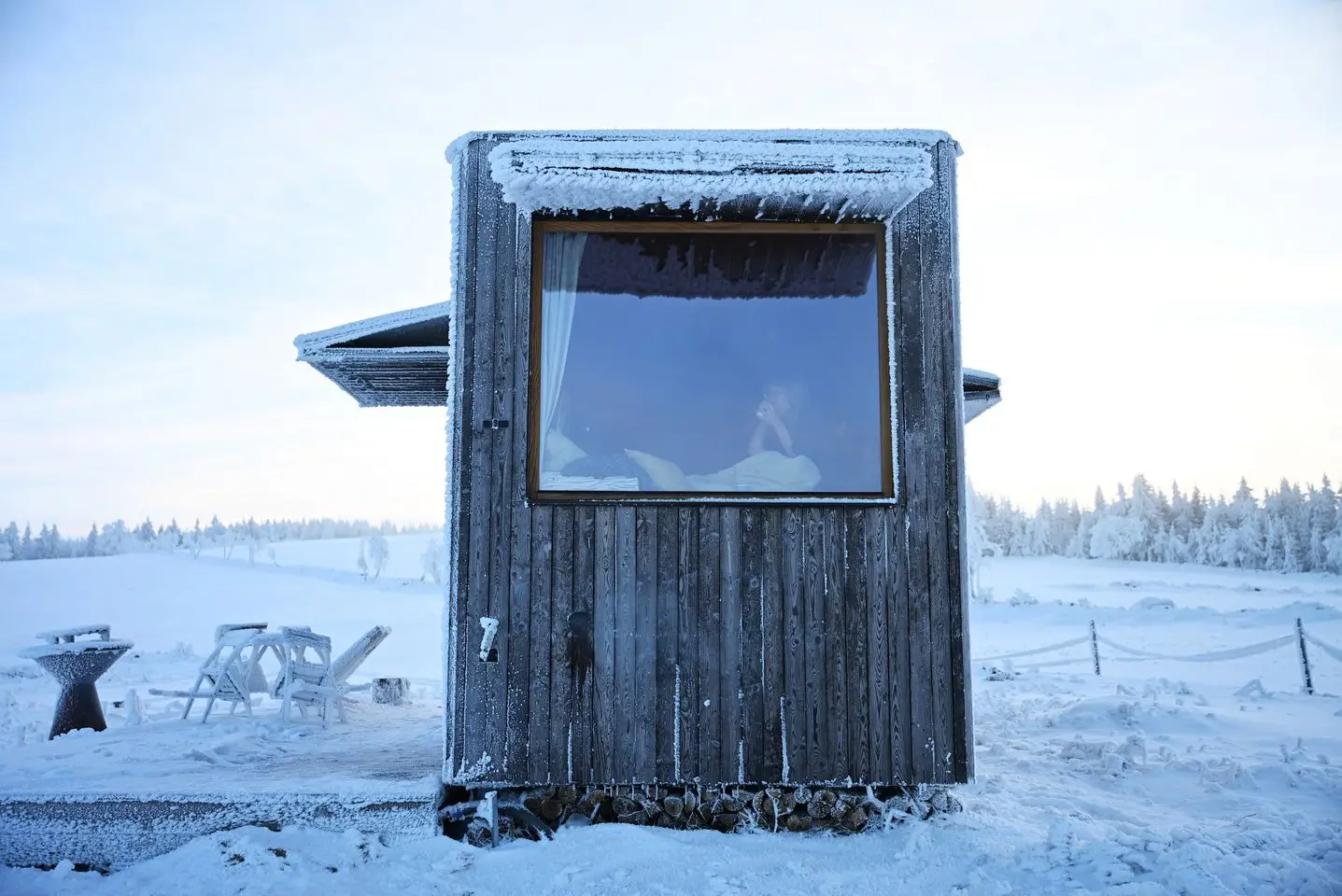 Panorama of the winter landscape of the Ore Mountains from the glamping retreat